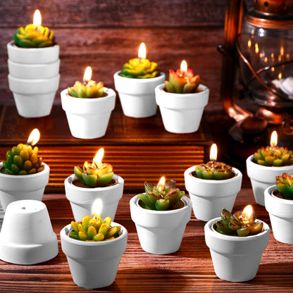 Shihanee 48 Pcs Bulk Succulent Candles Decorative Cactus Tealight Candles Handmade Mini Terracotta Clay Holders House Warming Wedding Baby Shower Spa Mexican Coworkers Teacher Birthday Gifts(White)