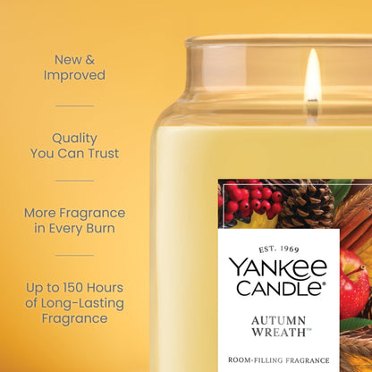 Yankee Candle Autumn Wreath, Thanksgiving Scented Candle, 22oz Large Jar with up to 150 Hour Burn Time, Giftable
