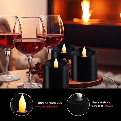 ASLDOIWEH 3x3 Flickering Flameless Candles Set of 3, 2AA Battery Life 600 Hours Battery Candles Flickering with Timer, 3 inch Flameless Candles with Remote for Indoor/Outdoor, Black