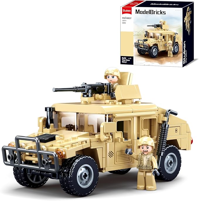 Off-Road Military Vehicle Set Inspired by WW2 Army Toys Model Kit with 2 Action Soldier Minifigures Gifts for Boys and Girls Aged 6-12 Compatible with Lego Set 265 PCS