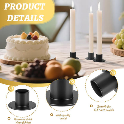 kehail Metal Taper Candle Holders Set - 2"×1" Elegant Candlestick Centerpieces for Table Decor, Wedding, Anniversary, Dinner Party (6, Black)