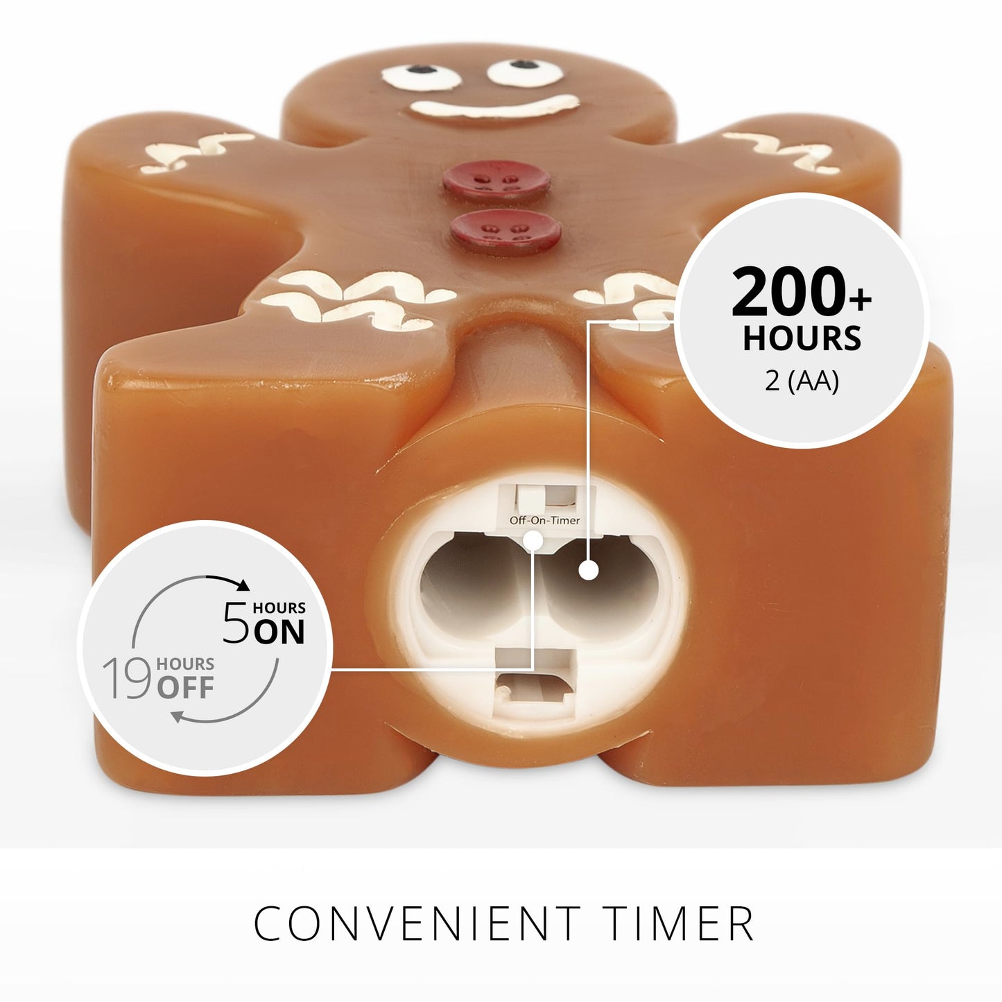 Luminara Flameless Festive Decor - Gingerbread Man Figural LED Candle Natural Color, Brown, 5.3" x 7.5" Real Wax Moving Flame Battery Operated Timer