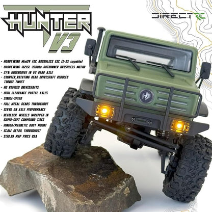 HOBBYPLUS CR-18P V3 Brushless Rushmore in T-Hunter - Matte Green - 1/18 Scale RC Truck Crawler with Off-Road RC Trucks Features Portal Axles &amp Metal Gears - RTR 2S/3S LiPo Compatible (1810418-V3