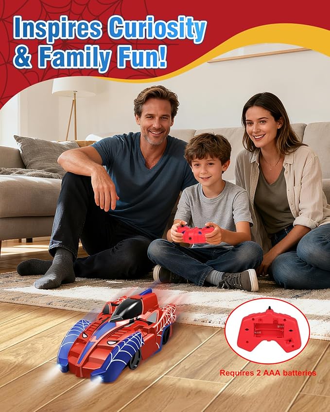 Spider Hero Wall Climbing Car Remote Control Kids Toy 360° Rotating Remote Control Car with Light Rechargeable RC Stunt Cars Wall Toys for Boys Kids Ages 4 and up
