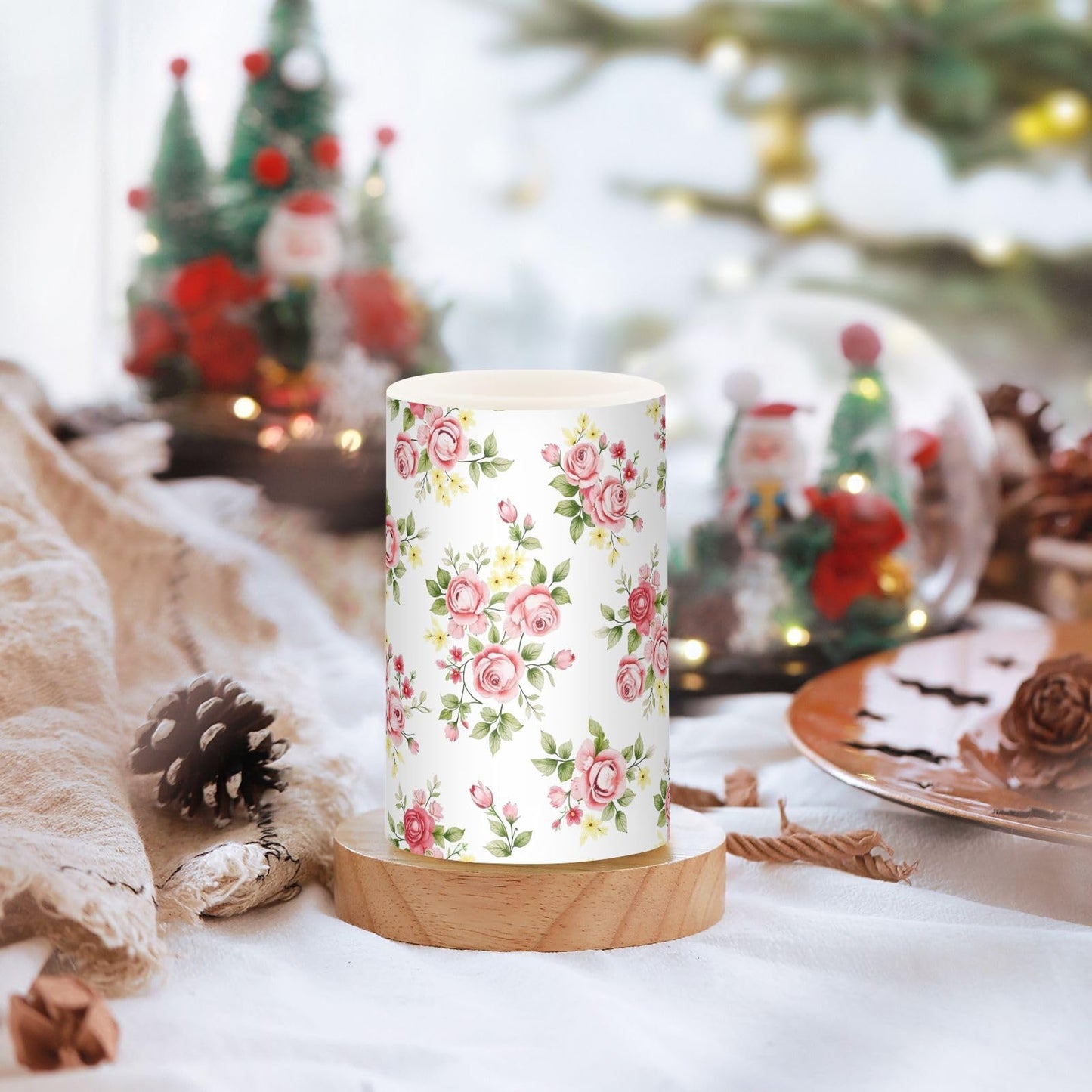 Lights Flameless Candles Pink Rose Flower Floral Pillar Candles Set of 2 Battery Operated Remote Control Warm Lights Home Decor