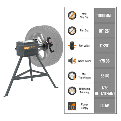 Nienloop Simple Wheel Balancer Machine, with Automatic Measurement Gauge, for Wheel Balancing, Manual Operation, Charged by USB
