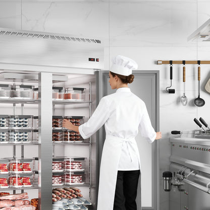 48-Inch Commercial Upright Freezer, 36 Cu. Ft. Stainless Steel Reach-In Deep Freezer with 2 Solid Doors, Digital Temp Control (-8°F to 0°F), Auto Defrost & 6 Shelves for Restaurant, Cafe & Kitchen