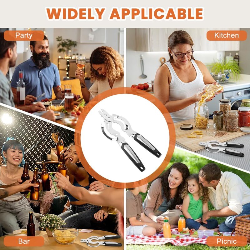 Jar Opener, Stainless Steel Jar-Lid Opener, Multifunctional Jar-Opener for Weak Hands, Beer Bottle-Opener for Arthritic Hands, Seniors with Arthritis