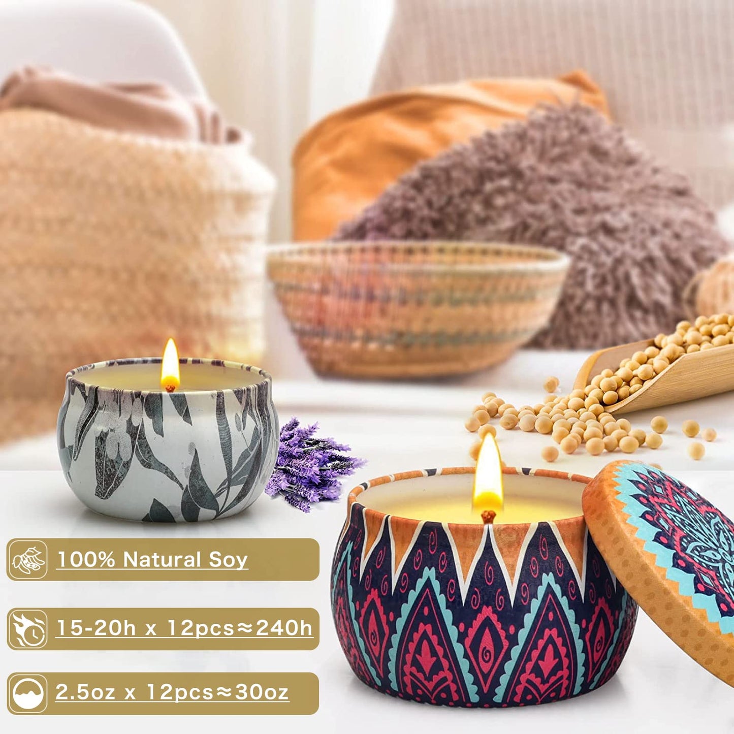 Candles Gifts for Women, 12 Pack Scented Candles, Candles for Home Scented, Soy Wax Aromatherapy Candle Set, Stress Relief & Body Relax, Ideal Gift for Women Birthday, Mothers Day Gifts for Mom