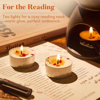 Crenovo Rose Scented Tealight Candles 16 Pcs, 6-7 Hours Soy Tea Lights Candles with Dried Flower Petals, Non-Toxic Smokeless Small Candles Bulk for Weddings, Home Decor, Spa