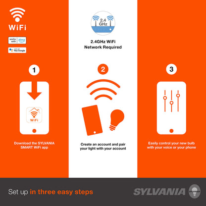 SYLVANIA Wifi LED Smart Light Bulb, 60W Equivalent Full Color and Tunable White A19, Dimmable, Compatible with Alexa and Google Home Only - 4 Pack (75674)
