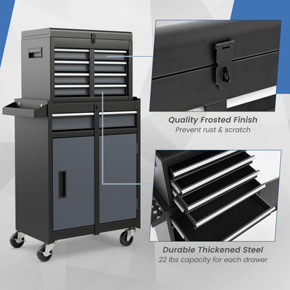 ERGOMASTER 5-Drawer Rolling Tool Cabinet with Detachable Top Toolbox, Lockable Wheels, Lock Bar, Protective Liner & Tool Rack, Metal Tool Storage Cart for Garage Workshop-Grey