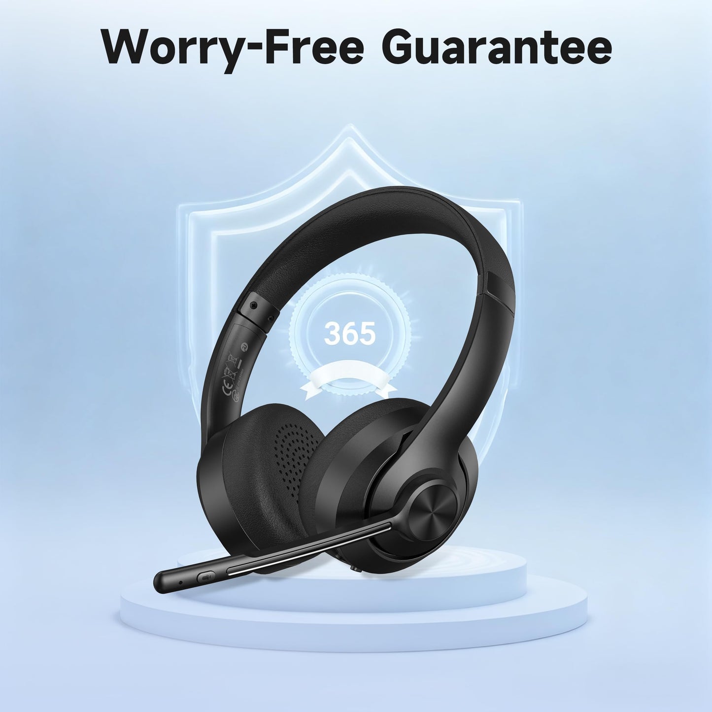 AOC Wireless Headset with Mic for Work, Bluetooth 5.4 Headphones with Noise Canceling Microphone, USB C, 30H, Clear Calls & Mic Mute for PC, Laptop, Cell Phones, Zoom - Black