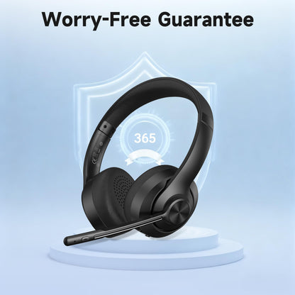 AOC Wireless Headset with Mic for Work, Bluetooth 5.4 Headphones with Noise Canceling Microphone, USB C, 30H, Clear Calls & Mic Mute for PC, Laptop, Cell Phones, Zoom - Black