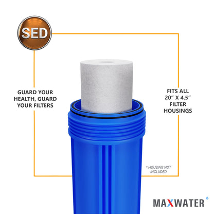 Max Water 10 Micron 20 x 4.5 Sediment Filter 20 inch Whole House BB Water Filteration System Replacement Compatible Cartridge DGD-5005-20, FP25B, AP810-6, FPMB5-20, P5-20, 155358-43, SDC-45-2005