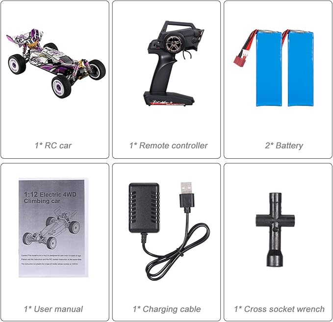 GoolRC WLtoys 124019 RC Cars 1/12 Scale 2.4GHz Remote Control Car for Adults 60km/h High Speed Racing Vehicle 4WD Off-Road RC Buggy Car with Aluminum Alloy Chassis and 2 Batteries