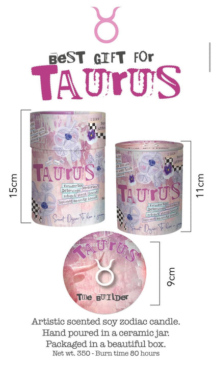 Taurus Zodiac Candle – Jasmine Scented Soy Candle for Self Care & Relaxation – Zodiac Birthday Gift – 80 Hour Burn – Reusable Ceramic Jar