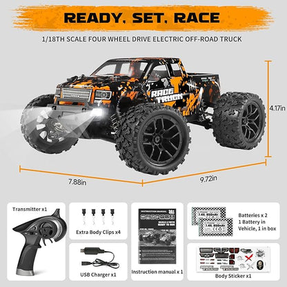 HAIBOXING 1:18 Scale RC Monster Truck 18859 36km/h Speed 4X4 Off Road Remote Control CarsWaterproof Electric Powered RC Cars All Terrain Toys Vehicles with 2 Batteries Xmas Gifts for Kid and Adults