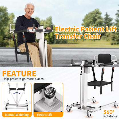 Upgrade Electric Transfer Lift - Foldable Patient Lift Transfer Chair for Car- Handicap Lift Shower Chair, Bathroom Wheelchairs Transfer Chairs for Seniors, Adults & Disabled