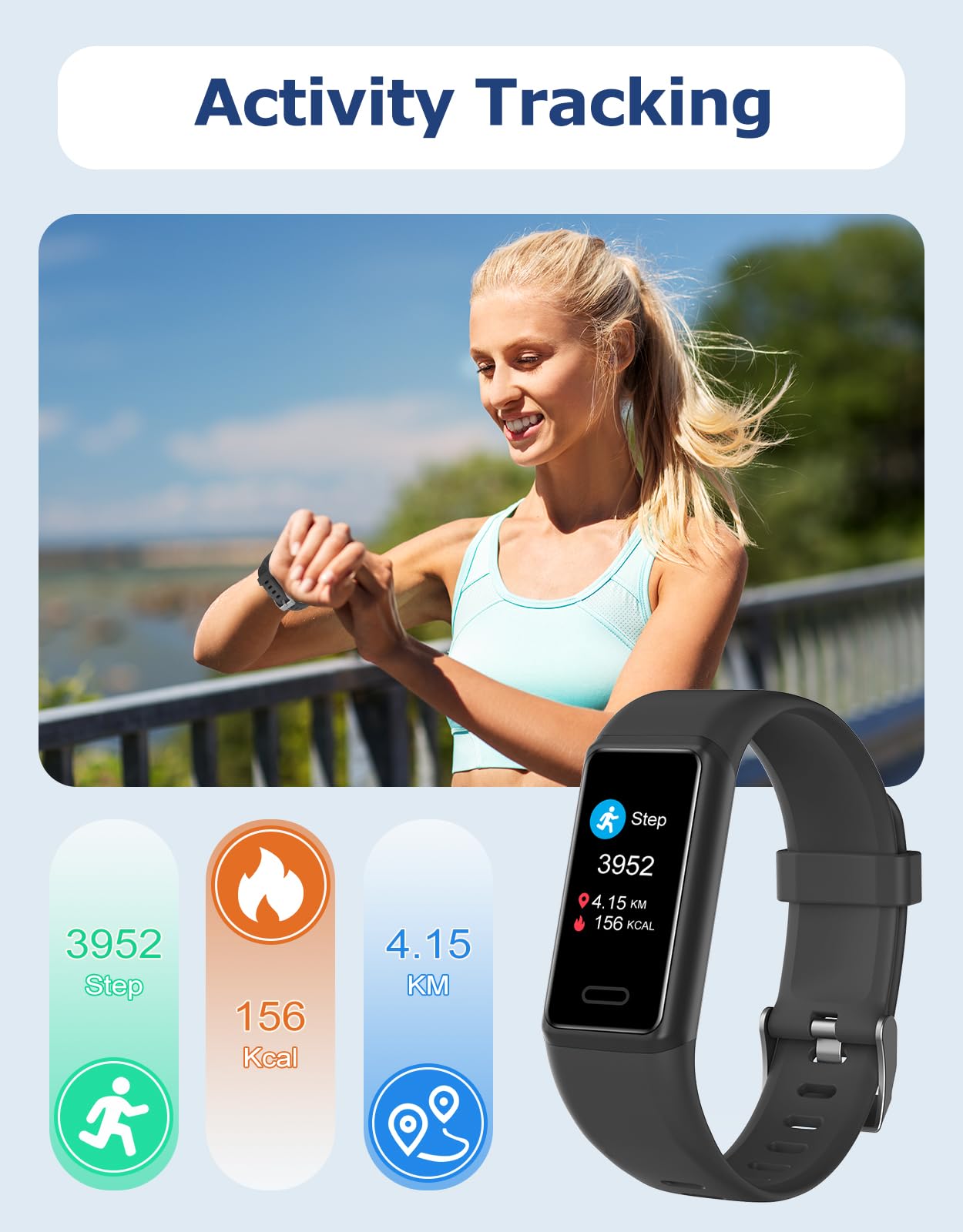 Cloudpoem Fitness Tracker, Fitness Watches for Men Women with 24/7 Heart Rate Monitor Sleep Tracker Step/Calorie Counter Stopwatch Pedometer IP68 Waterproof (Black)