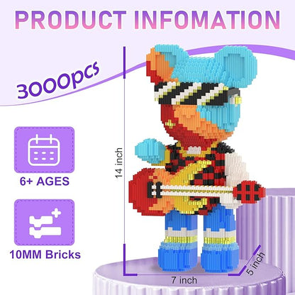 Bear Building Blocks with Organizer Bins (6000PCS) Fluorescent Bricks &amp Stroage Drawer Gift for Adults &amp Kids Ideal for Home &amp Office Decor QR Code User Manual 8892