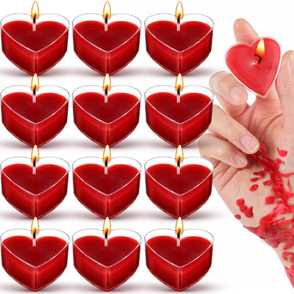 Tisancy 12 Pcs Low Temperature Candles, Red Heart Low Heat Candles Romantic Valentine's Day Gifts for Women, Body Safe Wax Dripping Play Smokeless Unscented Tea Lights for Anniversaries, Home Decor
