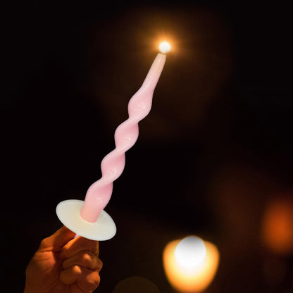 XINAOBAOLUO Spiral Taper Candles Twisted Candlesticks Tall Pink Odorless Candle Sticks with Candle Drip Tray for Home Decoration Holiday Wedding Party
