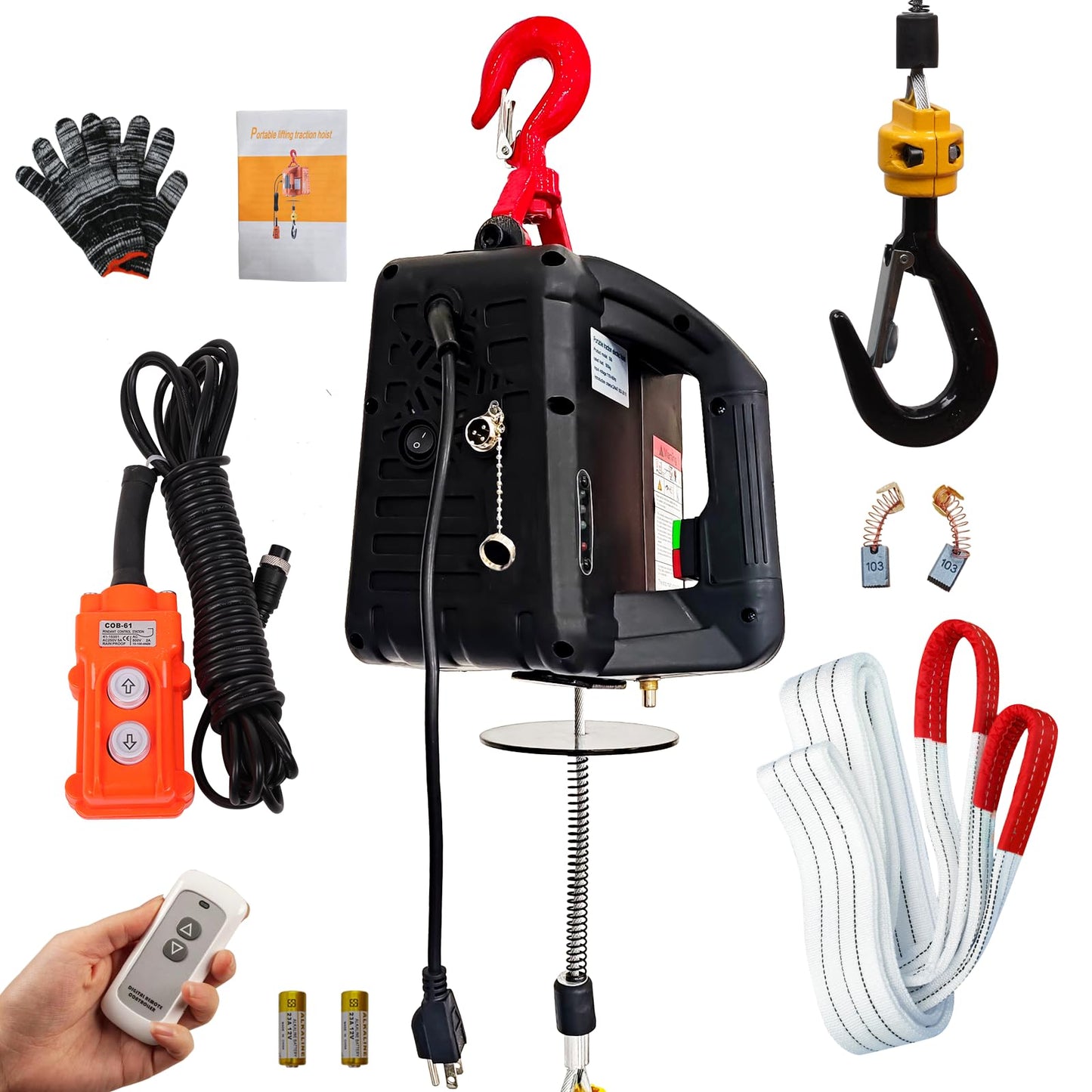 Electric Hoist Winch 3 in 1,1100lbs Electric Hoist 110 Volt 1500W Portable Electric Winch with Remote Control/Manual/Cable,Chain Hoist Overload Protection 25ft Lifting Height for Towing&Copper Motor
