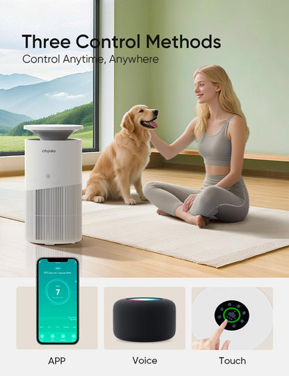 Dhyala Air Purifier for Home Large Room up to 3620Ft², H13 True HEPA Air Purifiers for Home Pet Hair Dander Odor Pollen, Air Cleaner with Smart WiFi, 360° Air Intake, Auto Mode, Pet Lock, 22dB Quiet