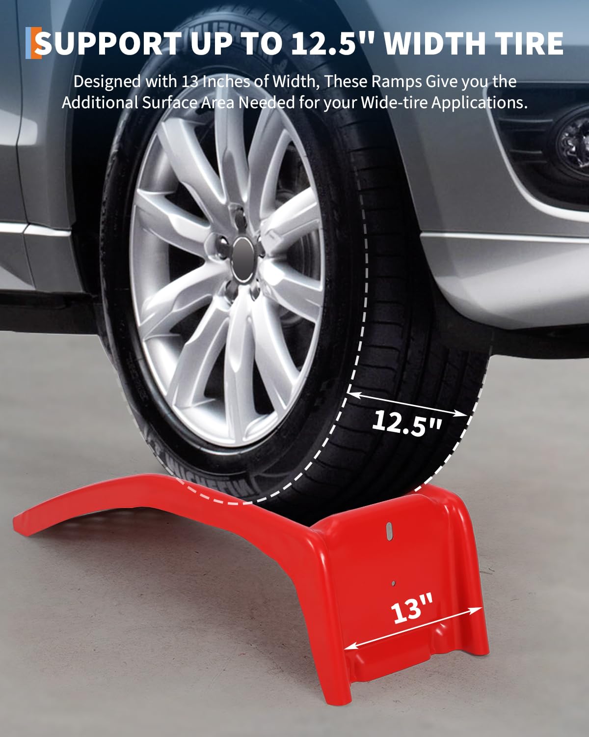 Heavy Duty Low Profile Car Ramps 8" Lift (2 Pack) - 8000LB Capacity Solid Steel Auto Ramps for Trucks, SUVs - Ideal for Oil Changes, Tire Rotation & Maintenance - 4000LB Per Ramp, Red