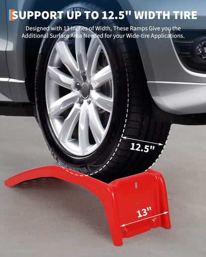 Heavy Duty Low Profile Car Ramps 8" Lift (2 Pack) - 8000LB Capacity Solid Steel Auto Ramps for Trucks, SUVs - Ideal for Oil Changes, Tire Rotation & Maintenance - 4000LB Per Ramp, Red