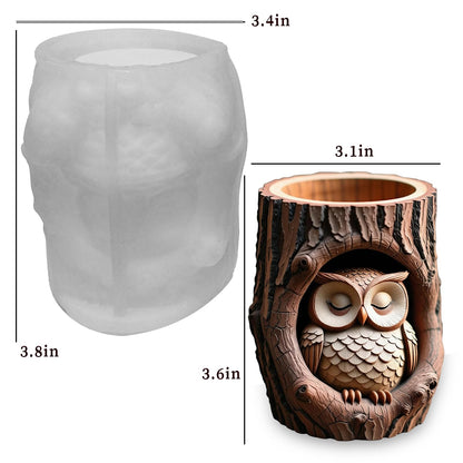Wehous Candle Holder Silicone Mold, Owl with Wood Shape Container Resin Molds, Unique Storage Jar Succulent Planter Pot Jewelry Trinket Makeup Holder Epoxy Resin Concrete Cement Mold DIY Home Decor
