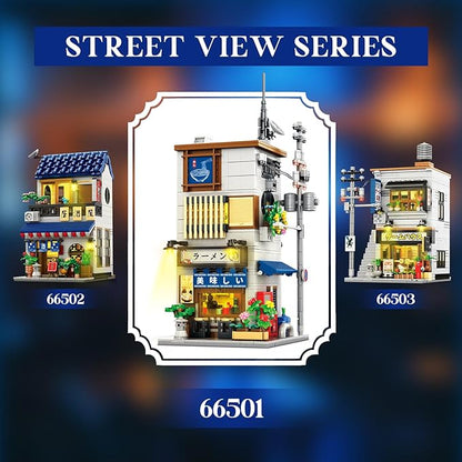 Reobrix Japanese Ramen Shop Building Blocks 66501 2 in 1 Creative Street View House Building Kit with Light Japanese Architecture Home Office Decor Ideal Gifts for Boys Girls Adults 14+