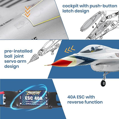 Fms Rc Planes for Adults EDF Jet Remote Control Airplane Fighting Falcon 64mm F16 Thunderbird 6 Channel Hobby Rc Airplanes PNP (No Radio Battery Charger)