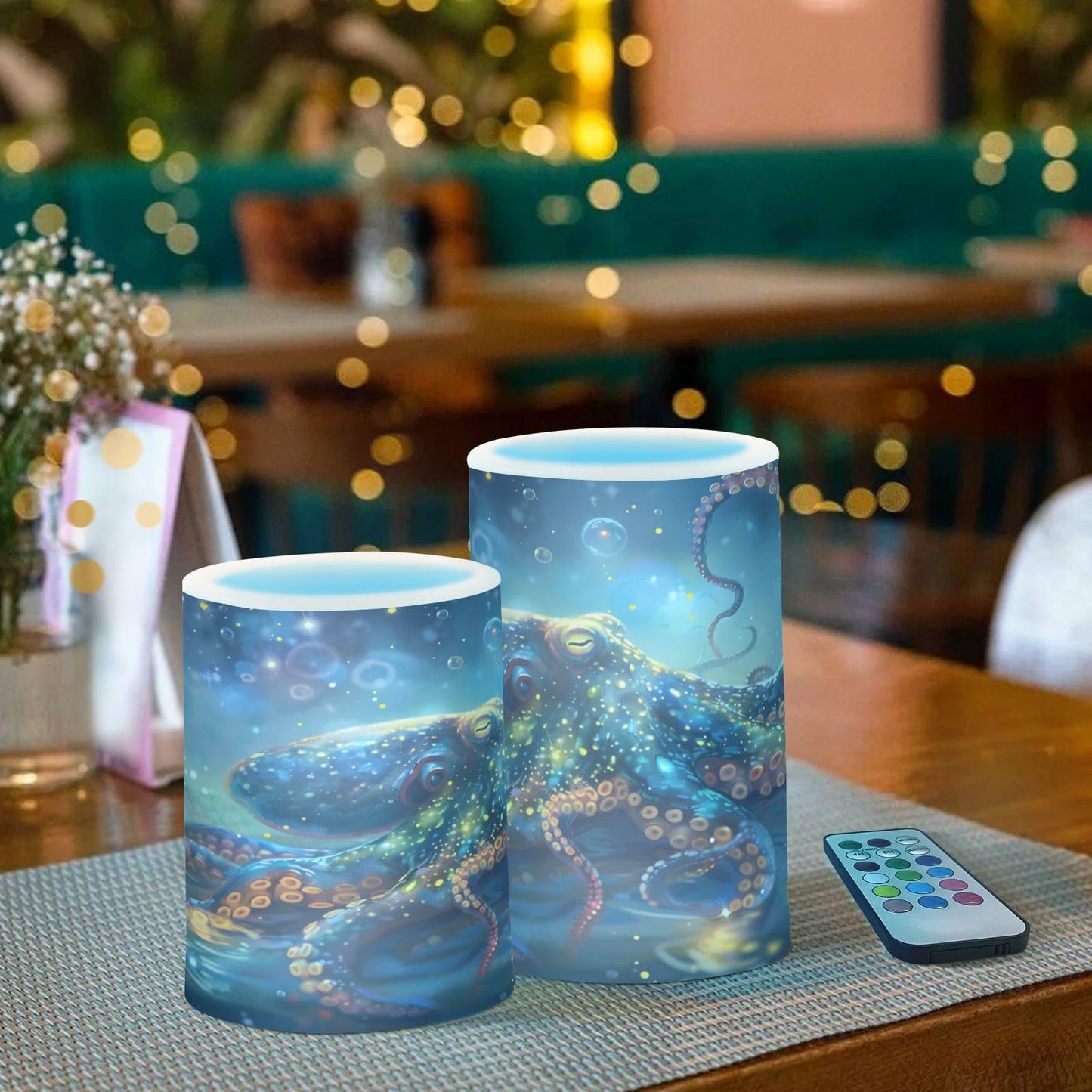 ALAZA Octopus Flameless Candles, LED Pillar Candles with Remote Timer, Battery Operated Candles Set of 2