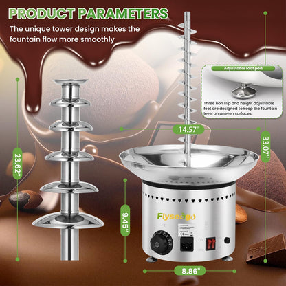 Flyseago Commercial Chocolate Fountain| 6 Tiers 19 lb Capacity| Large Hot Chocolate Fondue Tower| Stainless Steel Chocolate Melting Heating Machine for Nacho Cheese, Liqueurs, Party, Wedding