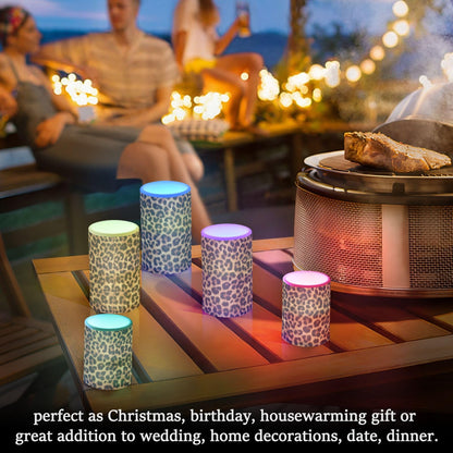 BOENLE Flickering Flameless Candles, Leopard Texture LED Candles with Remote Timer, Set of 2 Battery Operated Candle for Valentine Wedding Birthday