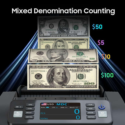 Money Counter Machine Mixed Denomination KzT0060 with Thermal Printer， Printer Integrates External Display and Bill Printing Through RJ-11 Plug Connection, Suitable for 58 mm Thermal Paper