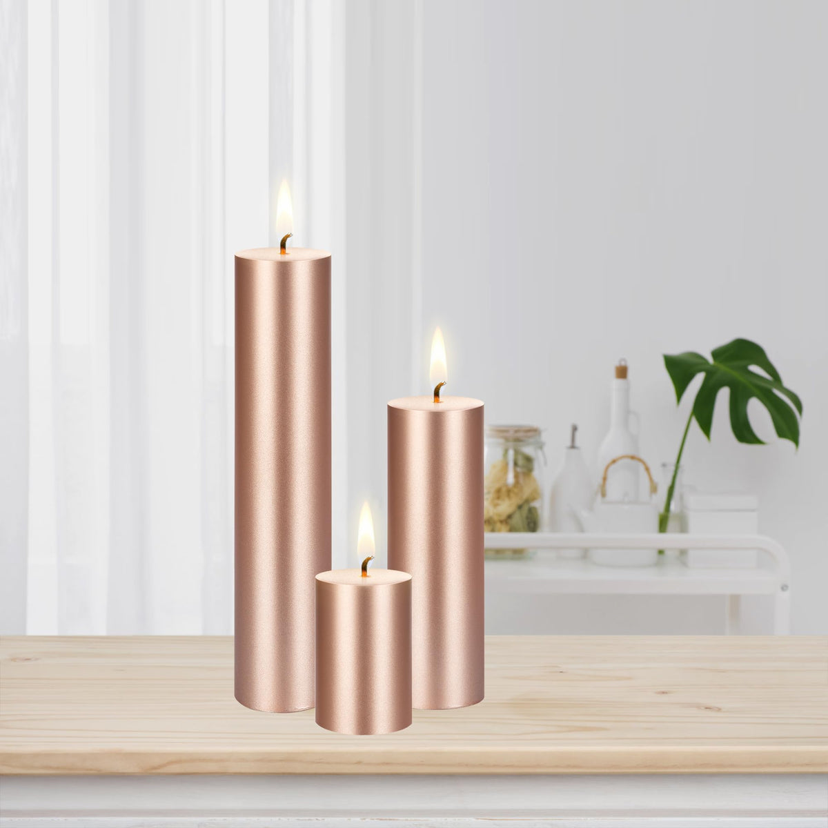 Mega Candles 3 pcs Unscented Solid Rose Gold Pillar Candles, Hand Poured Premium Wax Candle 2 Inch x 6 Inch, Home Décor, Spas, Weddings, Occasions, Party, Centerpieces, Holidays, Vigils, Prayers