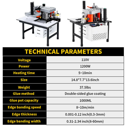 DEVALLEY Woodworking Edge Bander Banding Machine Portable Edge Bander Curve Straight Edge Banding Machine With Speed Control 5-10m/min (110V, Adjustable speed)