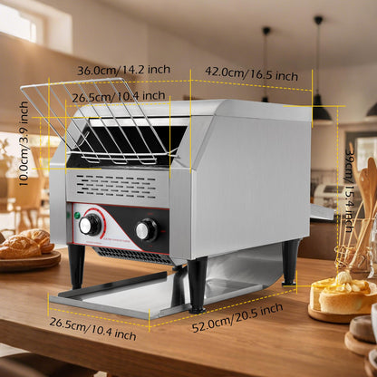 Dyna-Living Commercial Toaster 300 Slices/Hour Conveyor Toaster Commercial 1900W Heavy-duty Stainless Steel Rotating Toasters Oven for Restaurant, Conveyor Belt Toasters for Bun, Bagel, Bread