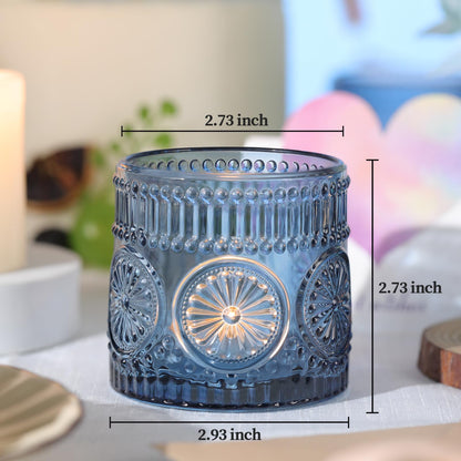 Sunnyfuture 6Pcs Large Votive Candle Holders Blue Glass Tealight Candle Holders for Wedding, Table Centerpiece, Party, Birthday, Home Decor