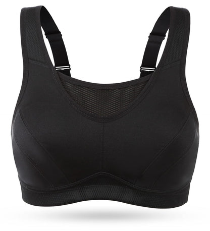 Wingslove Women's Full Coverage High Impact Wirefree Workout Non Padded Sports Bra Bounce Control (Black,38DD)