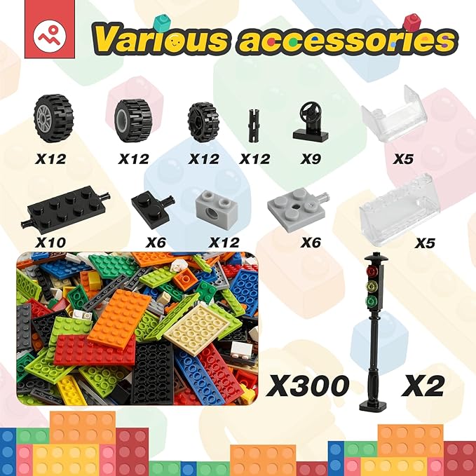 450pcs Wheels and Axles Set Including Wheels Windshield Traffic Light Vehicle &amp Truck Parts Classic Pieces &amp Accessories Compatible with Classic Brick Toys