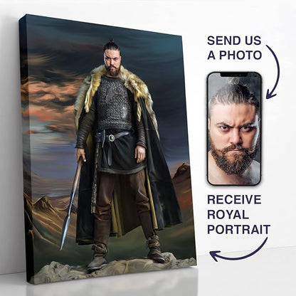 Turn Me Royal Custom Portrait from Photos Personalized Norse Portrait Canvas Wall Art as Unique Birthday Viking Gift for Men Turn Him into Superhero (The King of Vikings 12 x 16)