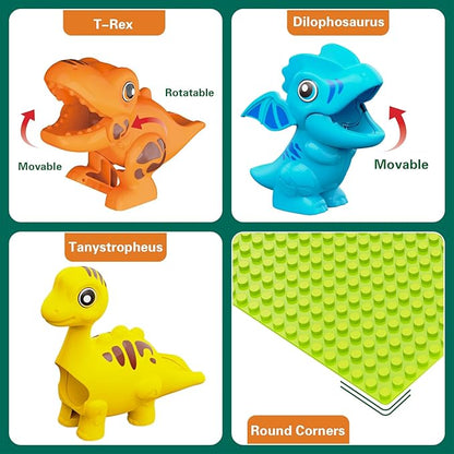 Dinosaur Marble Run Building Blocks STEM Toys for Kids Ages 3-8 | 127 Pcs Construction Set with 3 Dinos &amp Ball Run Track 4 in 1 Modular Design Learning Toys for Boys Girls Christmas Birthday Gif