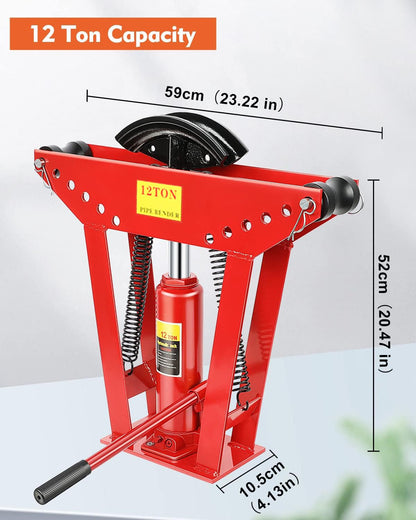 FAHKNS Hydraulic Pipe Bender 12 Ton Manual Copper Exhaust Bender Tool with 6 Dies (1/2,3/4,1,1-1/4,1-1/2,2") 90-180 Degree Adjustable Rollers Bending Steel Iron Metal Ratcheting Tube