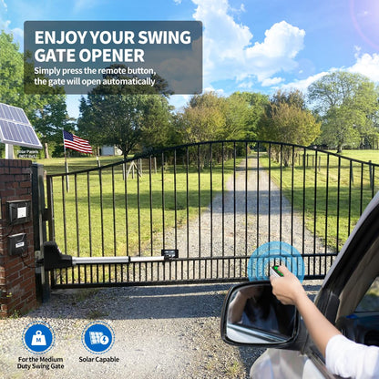 TOPENS AT6131 Single Swing Gate Opener Medium Duty Automatic Gate Motor for Single Swing Gates Up to 18ft, Electric Driveway Gate Operator AC Powered with Remote Control Kit Solar Compatible