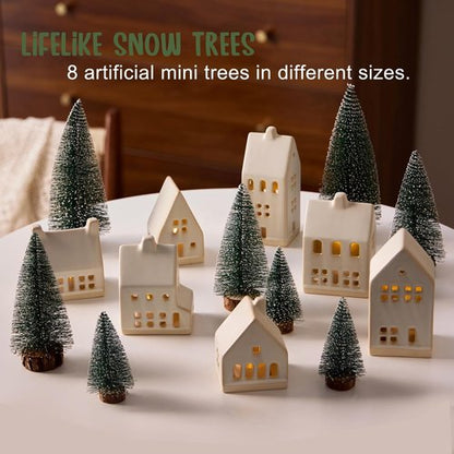 Christmas Village Set by [Brand Name] - 23 Pcs with 7 White Ceramic Houses & Remote LED Tea Lights | Farmhouse Decor for Tabletop & Mantel