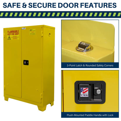 Jamco 45 Gallon Flammable Safety Cabinet, Steel Flammable Storage Cabinet with Lockable Manual Closing Doors, Forkliftable, 43" x 18" x 70", Yellow